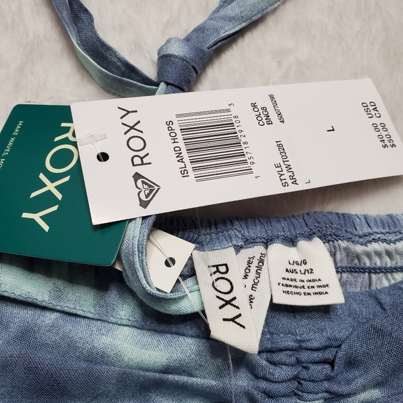 ROXY  Island Hops crop top Tie dye Halter Tank Top Sleeveless Smocked back Sz. L - Picture 6 of 11